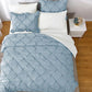 JOLLYVOGUE Comforter Set, Pintuck Light Blue/Ivory Bed in a Bag Comforter Set for Bedroom, Bedding Comforter Sets with Comforter, Sheets, Bed Skirt, Ruffled Shams & Pillowcases