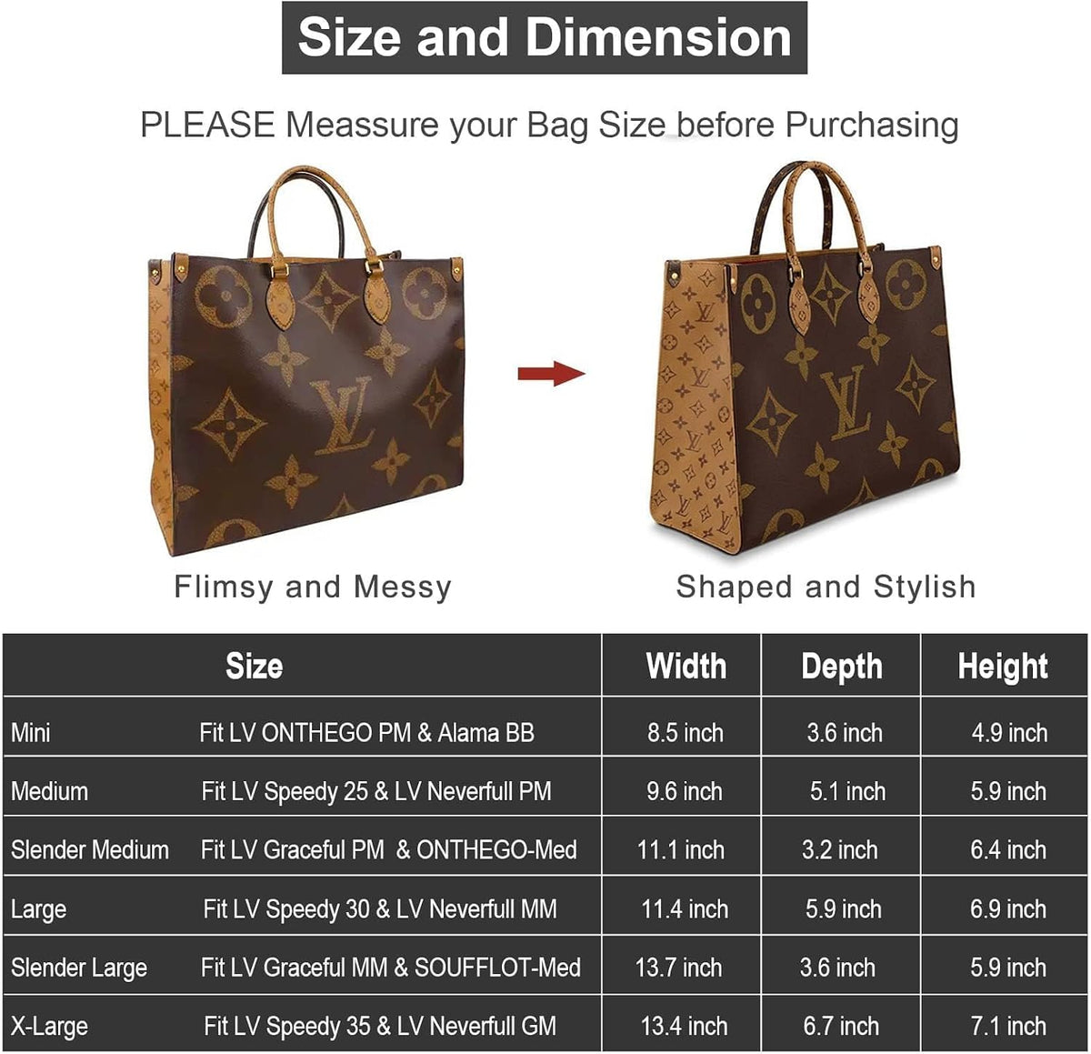 OMYSTYLE Purse Organizer Insert, Felt Tote Bag Organizer Insert with 6 Size
