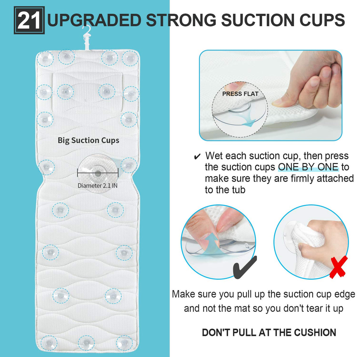 OMYSTYLE Full Body Bath Pillow, Bath Pillows for tub with Mesh Washing Bag & 21 Non-Slip Suction Cups, Spa Bathtub for Head Neck Shoulder and Back Support - 5D Air Mesh & Quick Drying