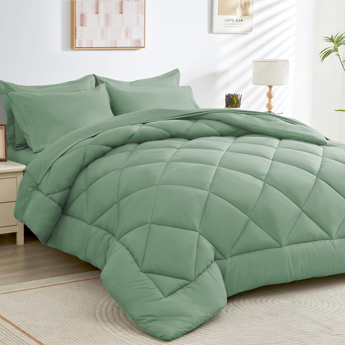 HEVUMYI 7-Piece Queen Comforter Set, Dark Grey Bed in a Bag