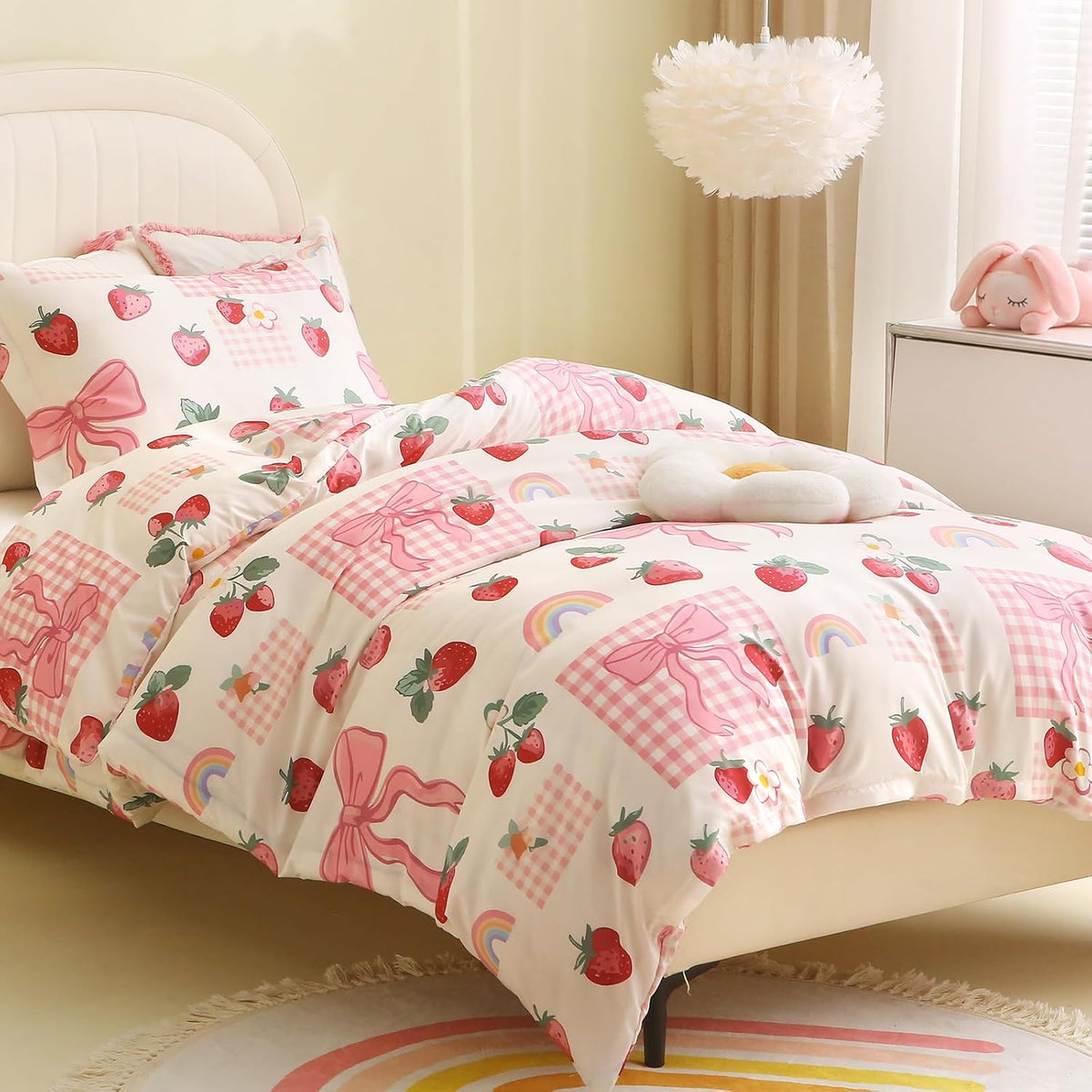 JOLLYVOGUE Kids Duvet Cover Set Twin/Twin XL, Pink Bowknot, 2-Piece