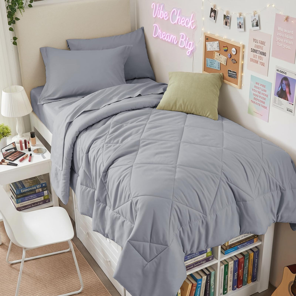 HEVUMYI 7-Piece Queen Comforter Set, Dark Grey Bed in a Bag