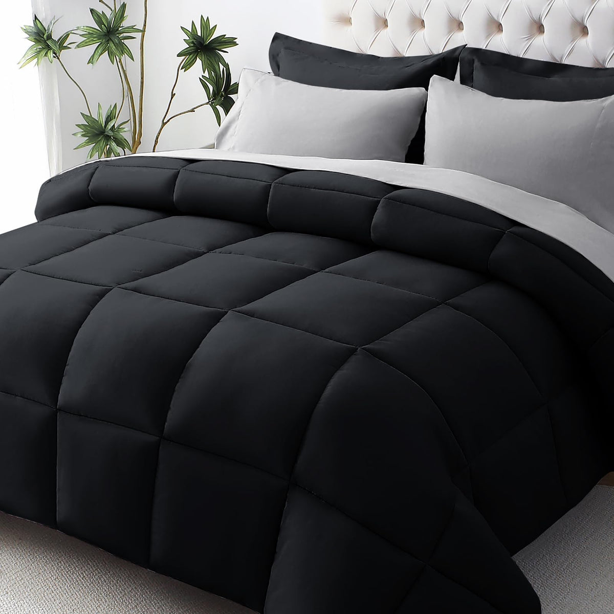 JOLLYVOGUE Twin Comforter Set, Ultra-Soft Bed in a Bag Twin Size 5 Pieces, Oeko-TEX Certified Bedding Set with Down Alternative Comforter, Sheets, Pillowcases & Shams, Dark & Light Grey