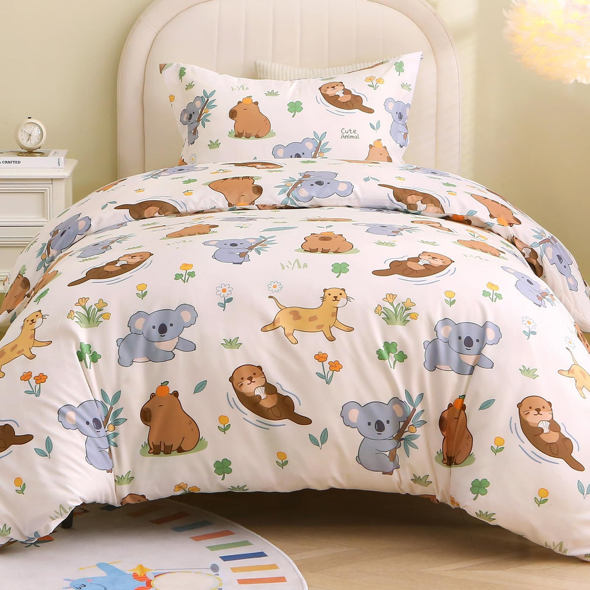 JOLLYVOGUE Kids Duvet Cover Set Twin/Twin XL, Pink Bowknot, 2-Piece