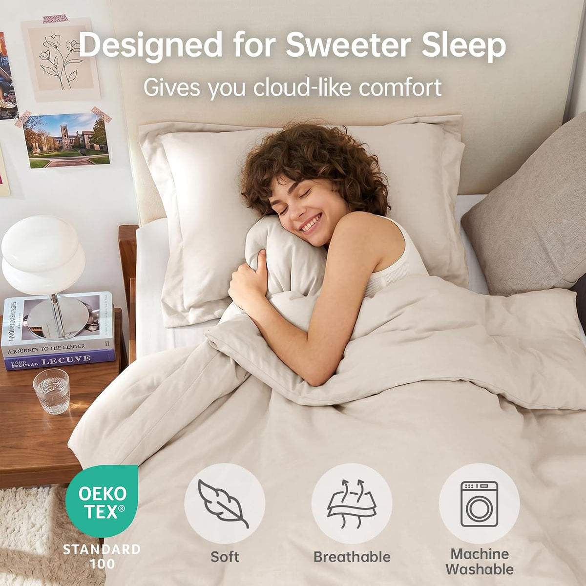 MUXHOMO Beige Twin/Twin XL Comforter Set, All Season Ultra Soft Down Alternative Bedding - 2 Piece Lightweight Bed Set Includes 1 Comforter (68"x88") and 1 Pillow Shams (20"x26")