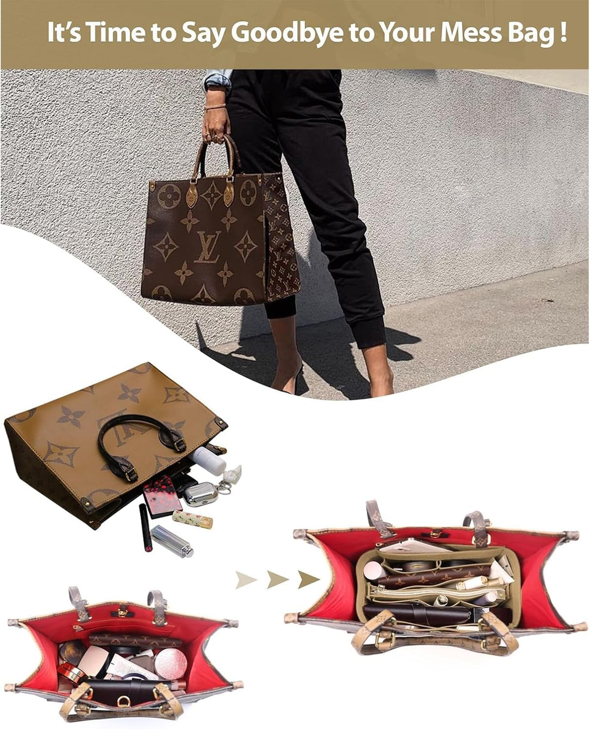 OMYSTYLE Purse Organizer Insert, Felt Tote Bag Organizer Insert with 6 Size