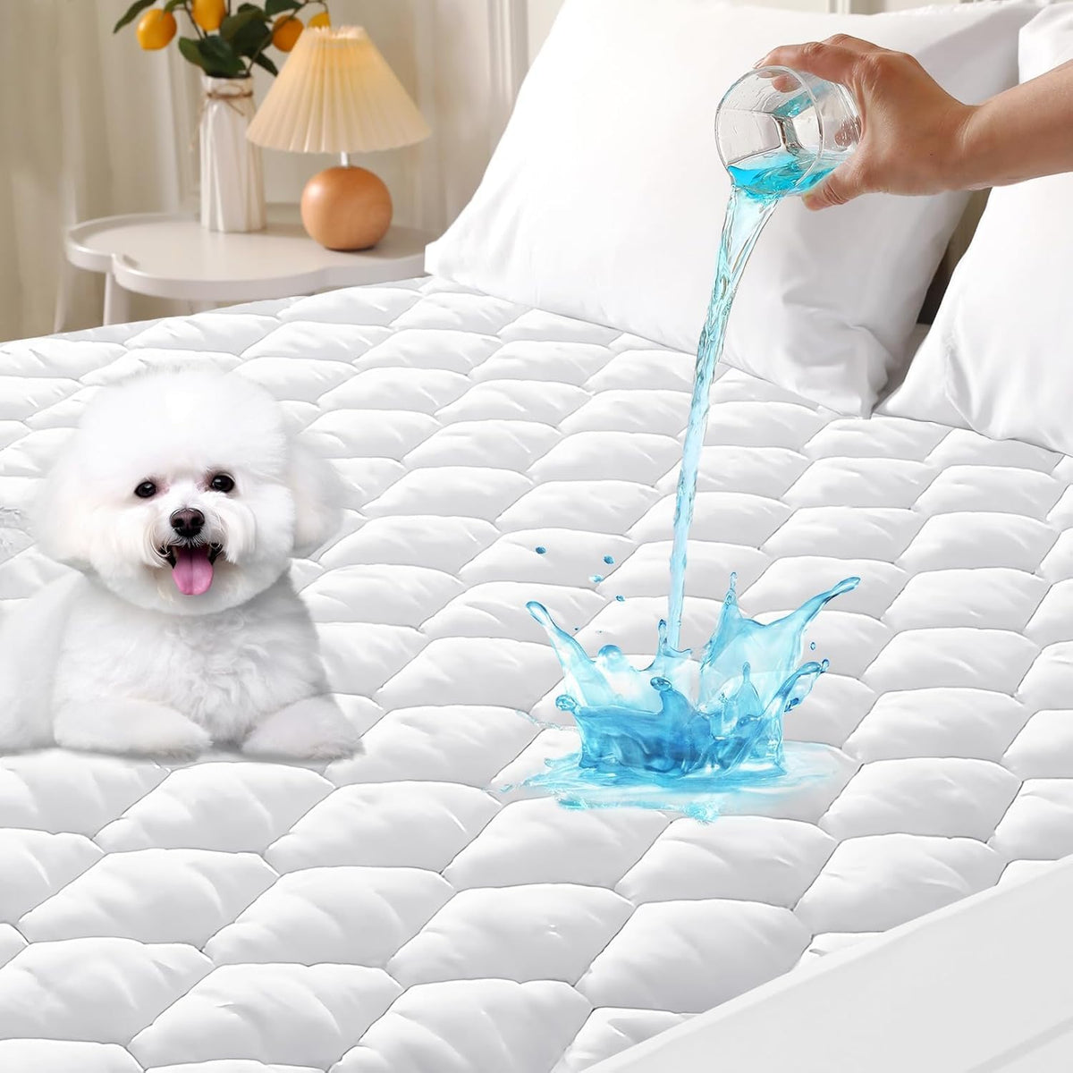 Queen Mattress Protector, Waterproof Quilted Mattress Cover Queen Size Bed