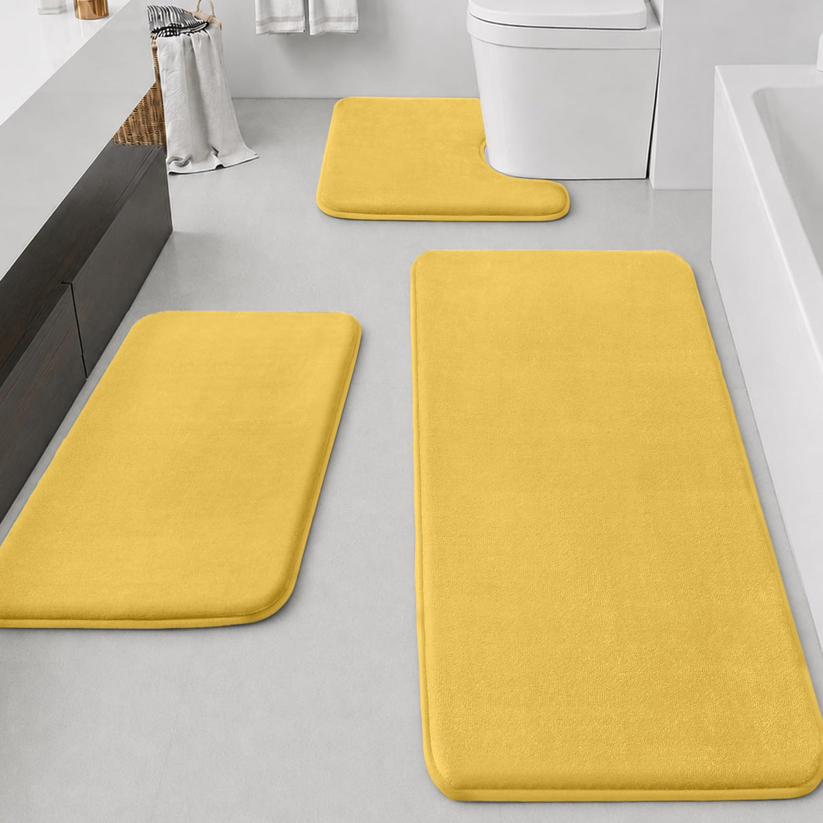 HUXMEYSON Bathroom Rugs Sets 3 Piece, Non-Slip & Quick Dry Bath Mat Set, Ultra Soft Velvet Bath Rugs for Bathroom, Toilet and Shower Floor, Grey
