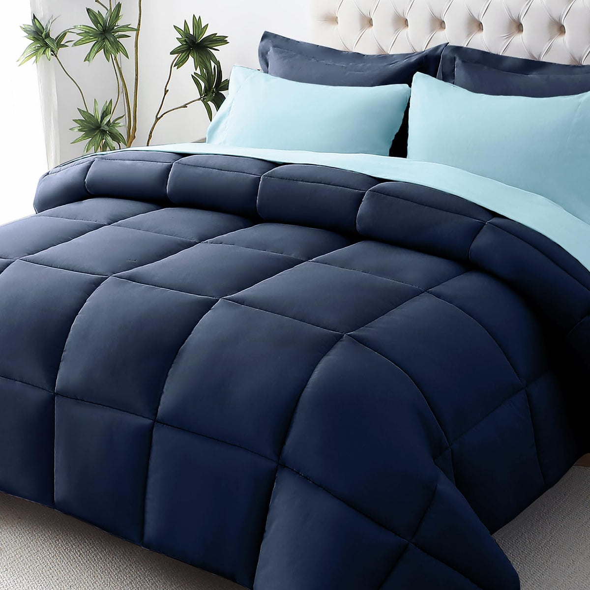 JOLLYVOGUE Twin Comforter Set, Ultra-Soft Bed in a Bag Twin Size 5 Pieces, Oeko-TEX Certified Bedding Set with Down Alternative Comforter, Sheets, Pillowcases & Shams, Dark & Light Grey