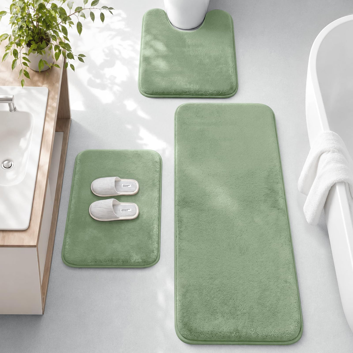 HUXMEYSON 3-Piece Memory Foam Bathroom Rug Set, Black