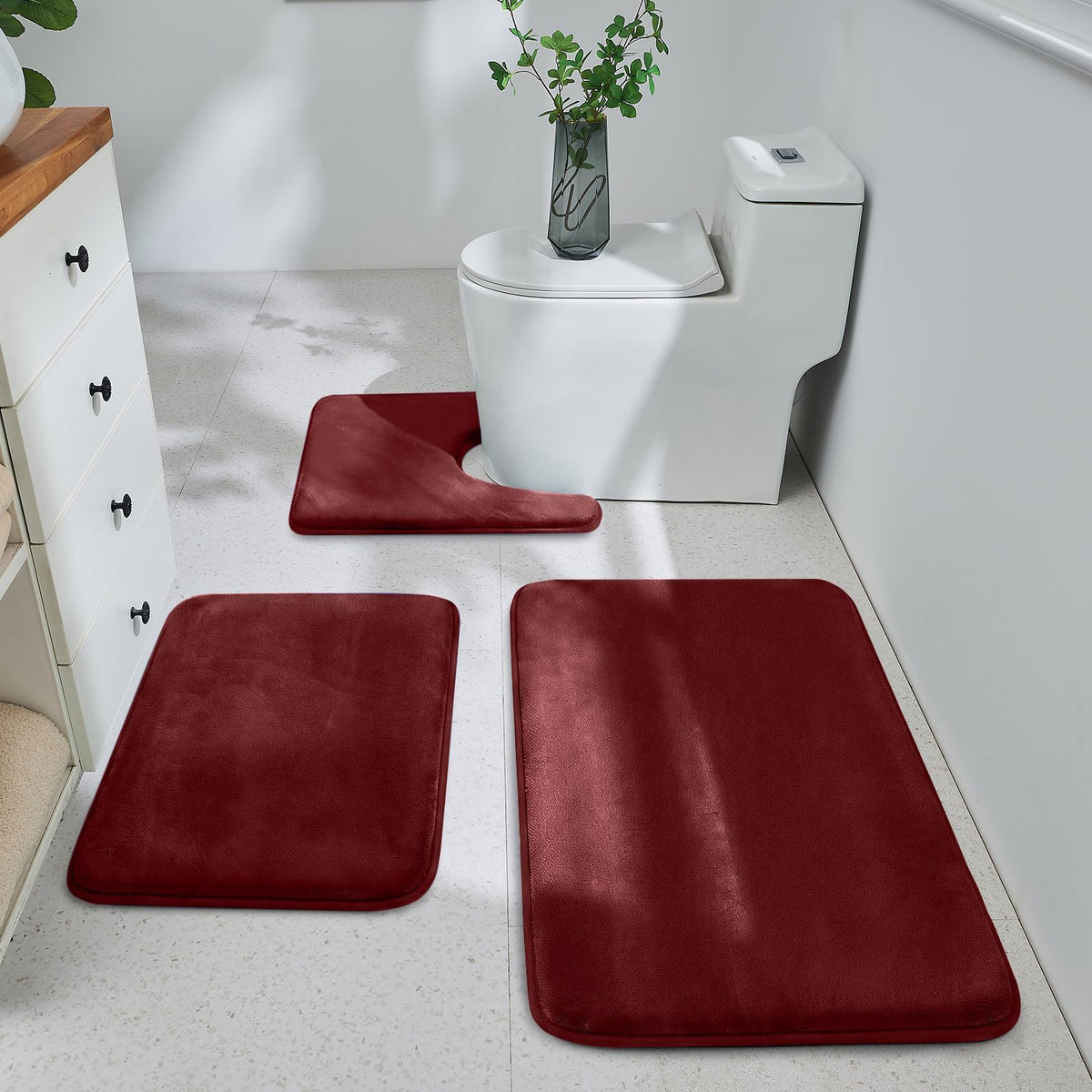 HUXMEYSON 3-Piece Memory Foam Bathroom Rug Set, Black