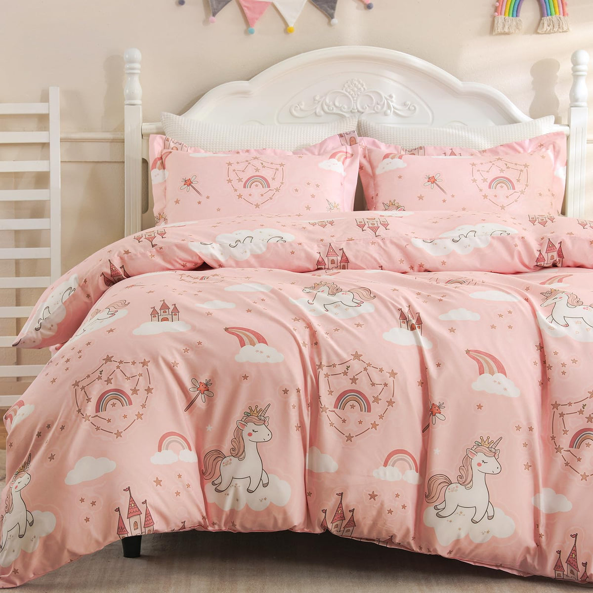 JOLLYVOGUE Kids Duvet Cover Set Twin/Twin XL, Pink Bowknot, 2-Piece