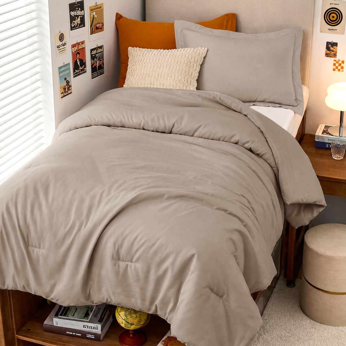 MUXHOMO Beige Twin/Twin XL Comforter Set, All Season Ultra Soft Down Alternative Bedding - 2 Piece Lightweight Bed Set Includes 1 Comforter (68"x88") and 1 Pillow Shams (20"x26")