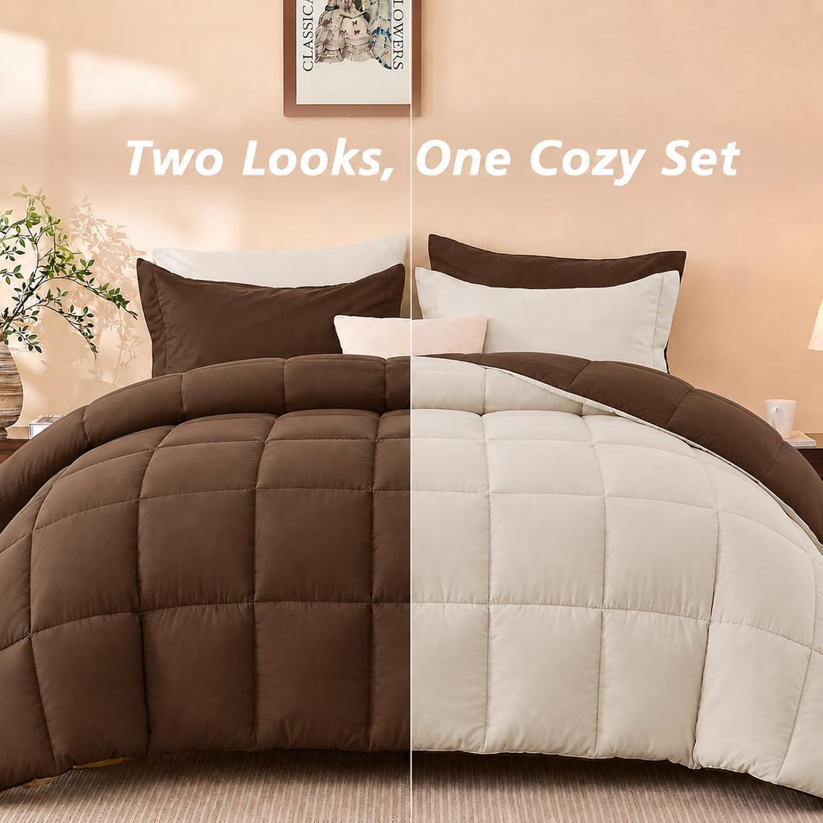 MUXHOMO Queen Comforter Set with Sheets Brown - 7 Pieces Bed in a Bag