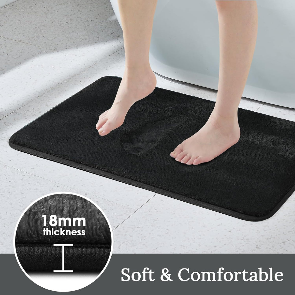HUXMEYSON 3-Piece Memory Foam Bathroom Rug Set, Black