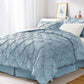 JOLLYVOGUE Comforter Set, Pintuck Light Blue/Ivory Bed in a Bag Comforter Set for Bedroom, Bedding Comforter Sets with Comforter, Sheets, Bed Skirt, Ruffled Shams & Pillowcases