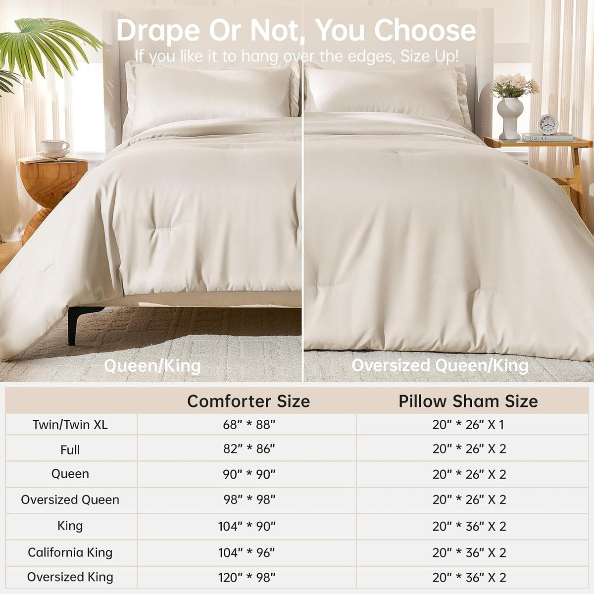 MUXHOMO Beige Twin/Twin XL Comforter Set, All Season Ultra Soft Down Alternative Bedding - 2 Piece Lightweight Bed Set Includes 1 Comforter (68"x88") and 1 Pillow Shams (20"x26")