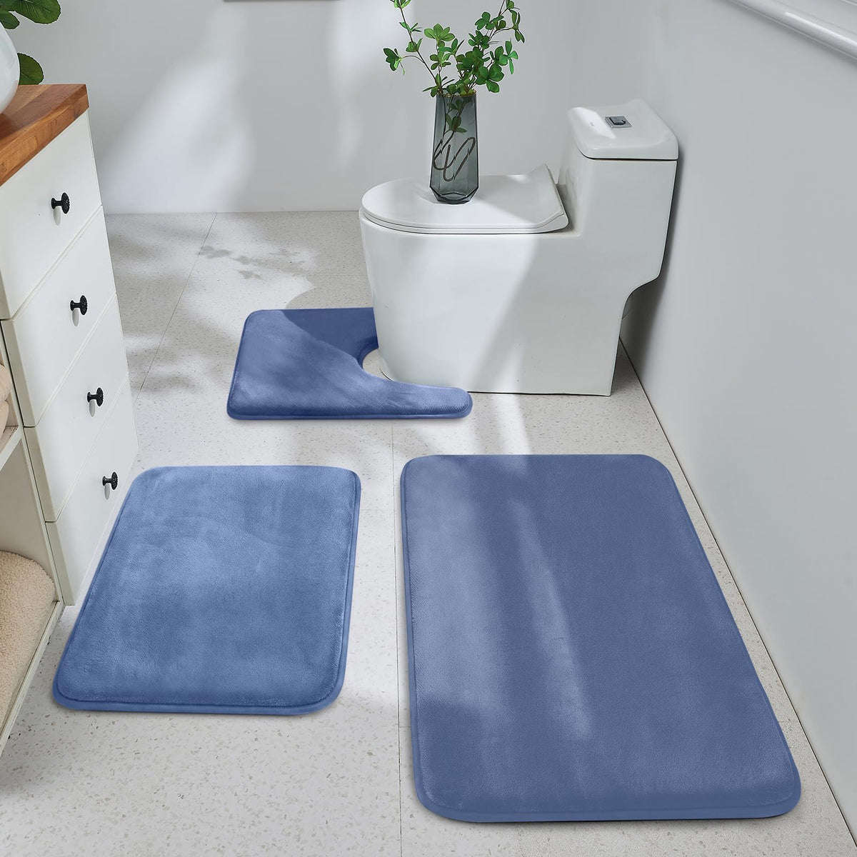 HUXMEYSON 3-Piece Memory Foam Bathroom Rug Set, Black