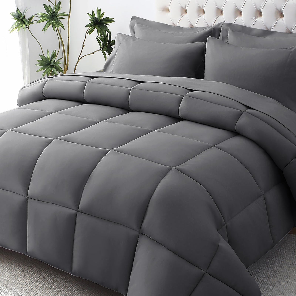 JOLLYVOGUE Twin Comforter Set, Ultra-Soft Bed in a Bag Twin Size 5 Pieces, Oeko-TEX Certified Bedding Set with Down Alternative Comforter, Sheets, Pillowcases & Shams, Dark & Light Grey