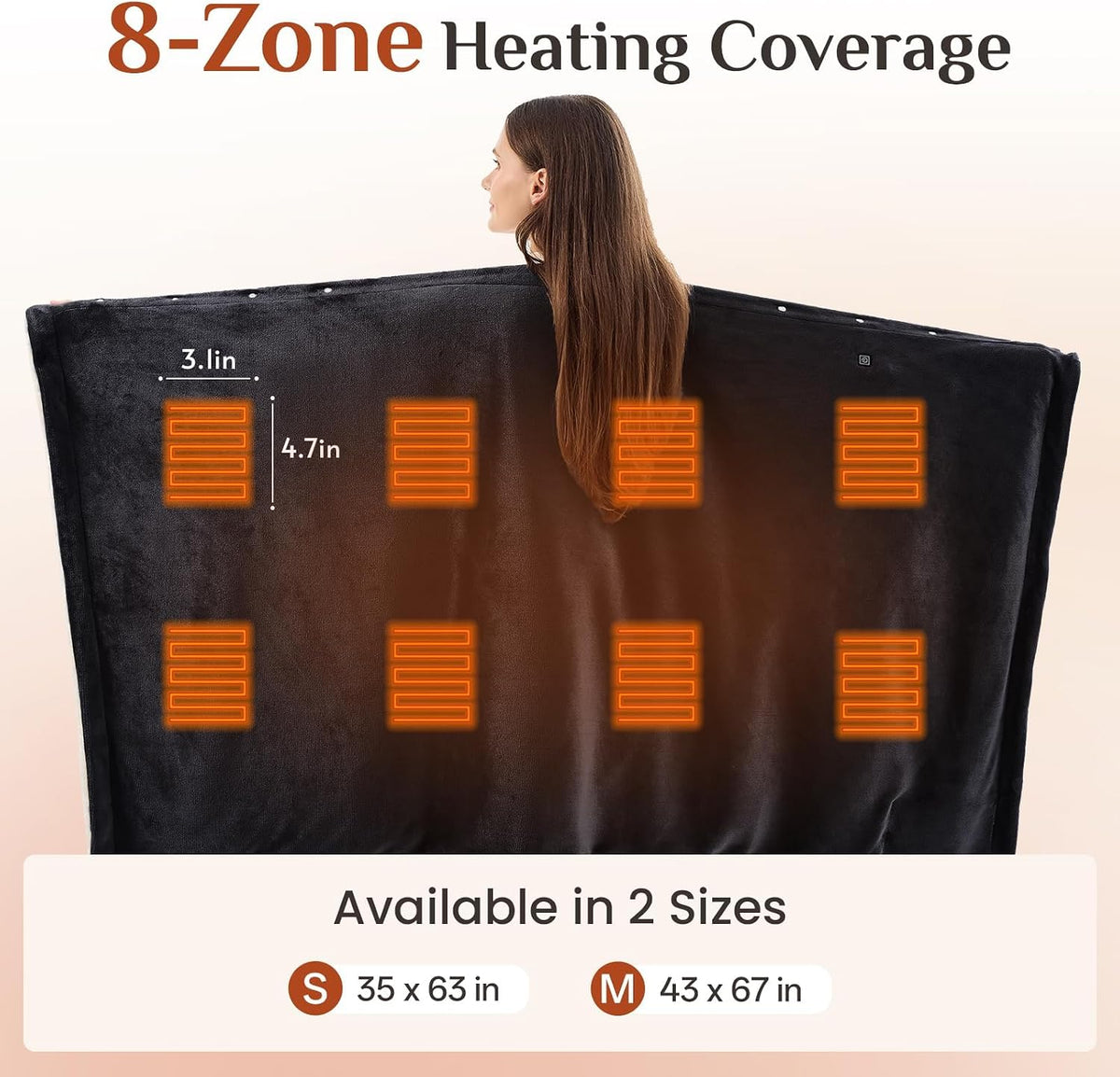 JOLLYVOGUE USB Heated Wearable Blanket with Snaps, 35 x 63 Inch, Black