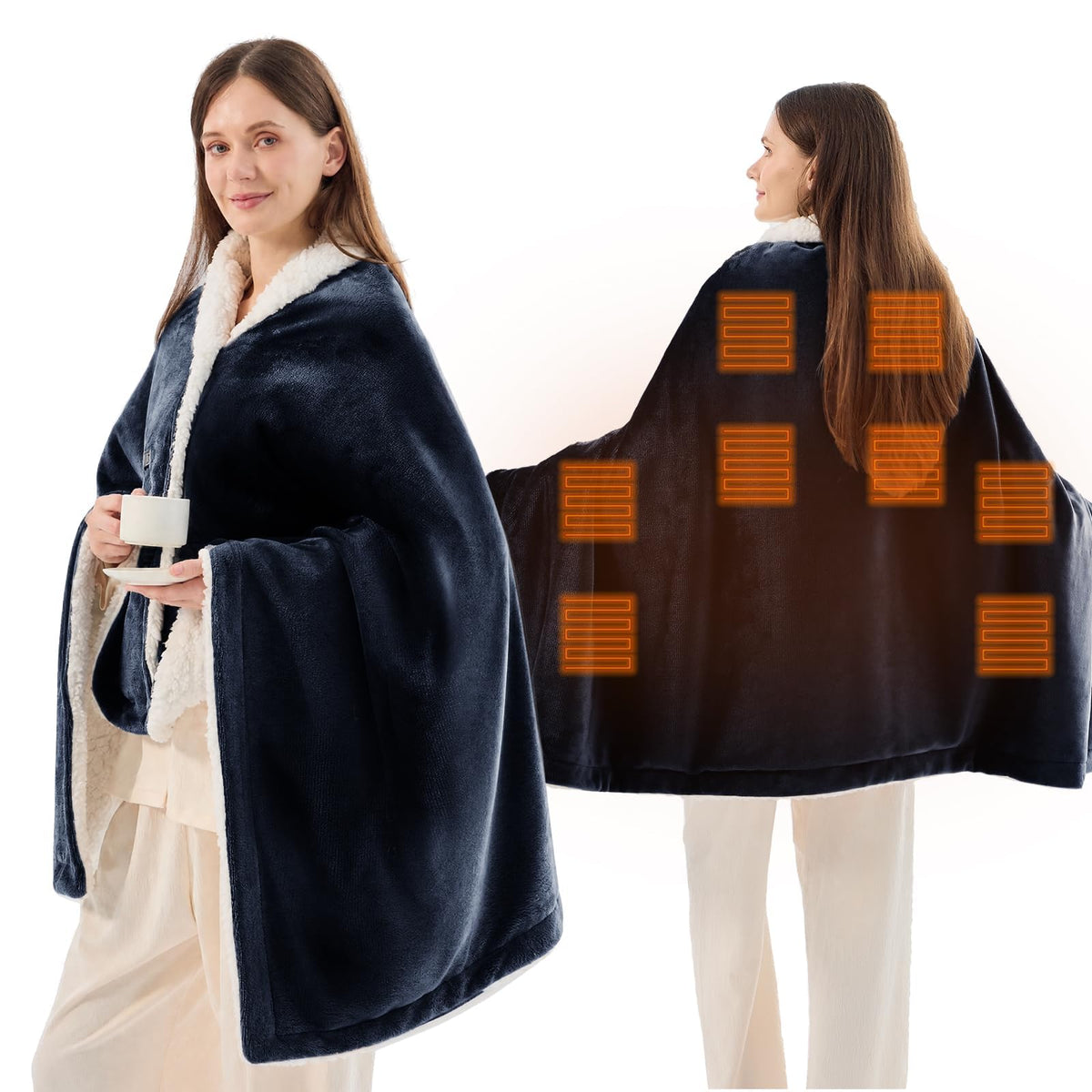 JOLLYVOGUE USB Heated Wearable Blanket with Snaps, 35 x 63 Inch, Black