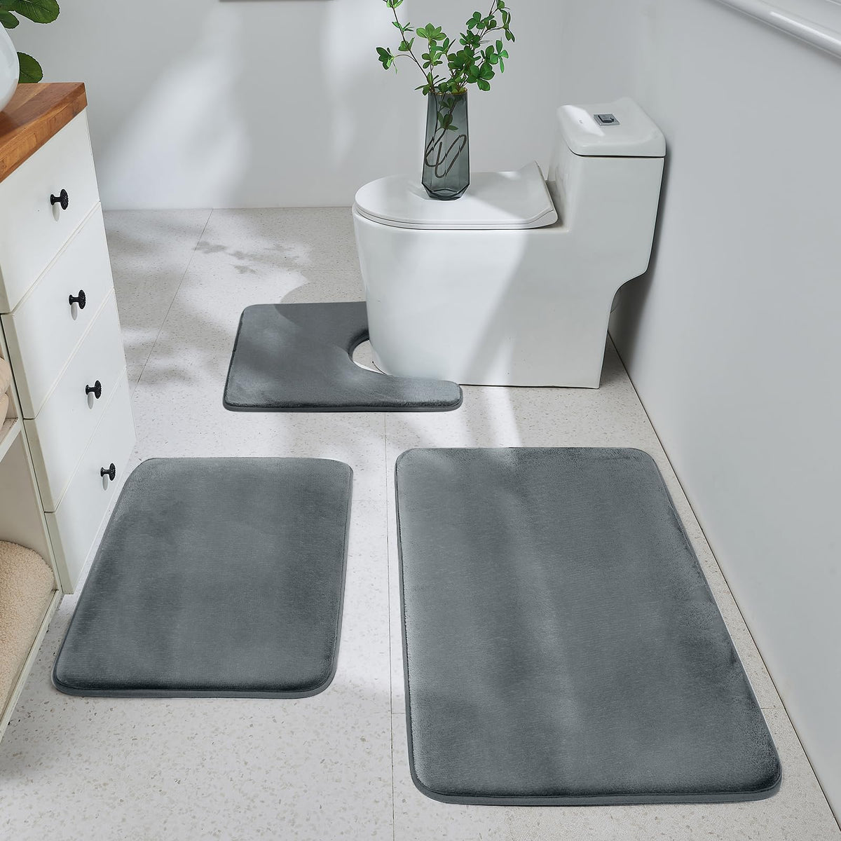 HUXMEYSON 3-Piece Memory Foam Bathroom Rug Set, Black