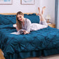 JOLLYVOGUE Comforter Set, Pintuck Teal Bed in a Bag Comforter Set for Bedroom, Bedding Comforter Sets with Comforter, Sheets, Bed Skirt, Ruffled Shams & Pillowcases