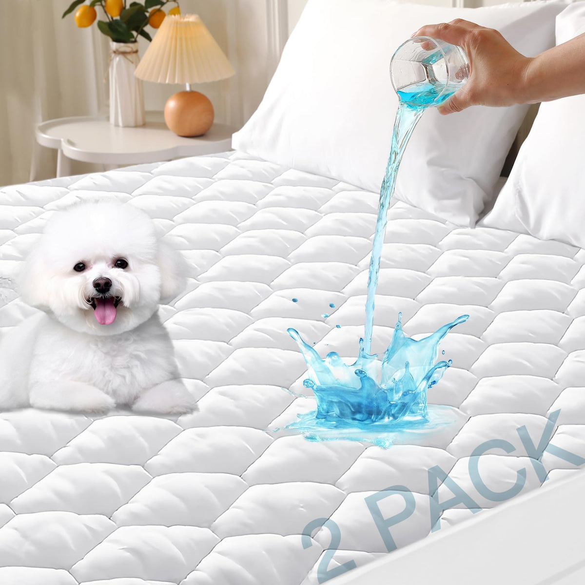 Queen Mattress Protector, Waterproof Quilted Mattress Cover Queen Size Bed