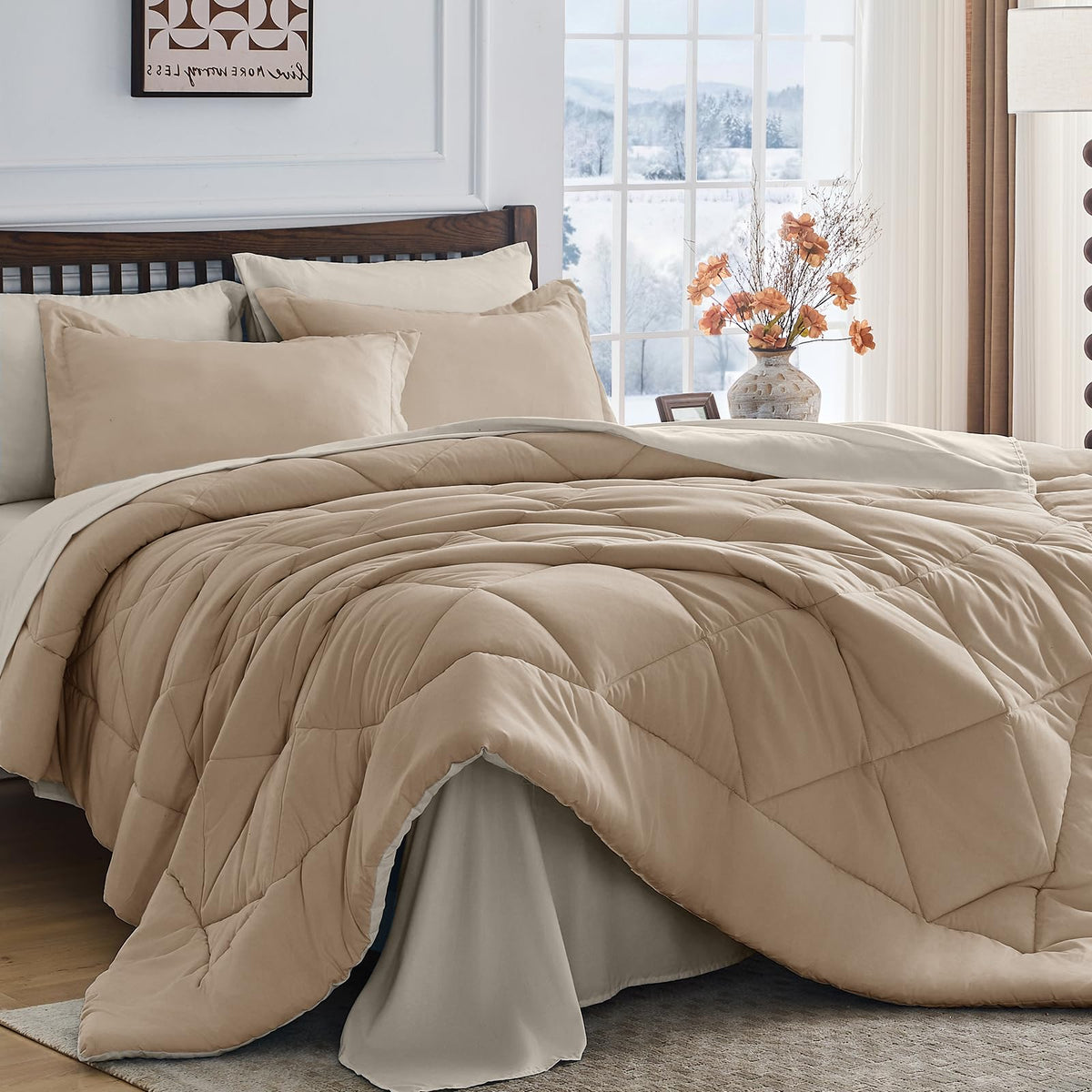 HEVUMYI 7-Piece Queen Comforter Set, Dark Grey Bed in a Bag