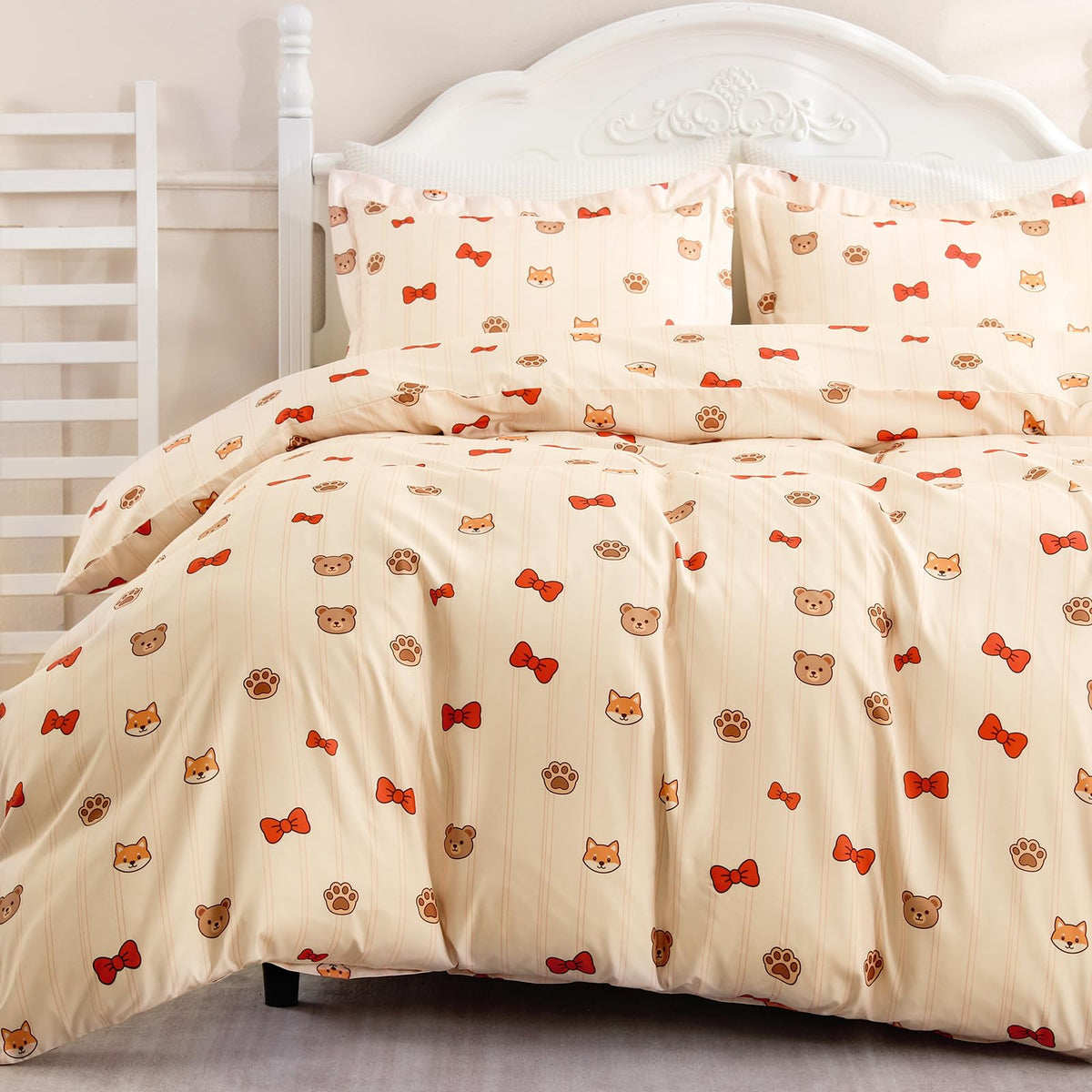 JOLLYVOGUE Kids Duvet Cover Set Twin/Twin XL, Pink Bowknot, 2-Piece