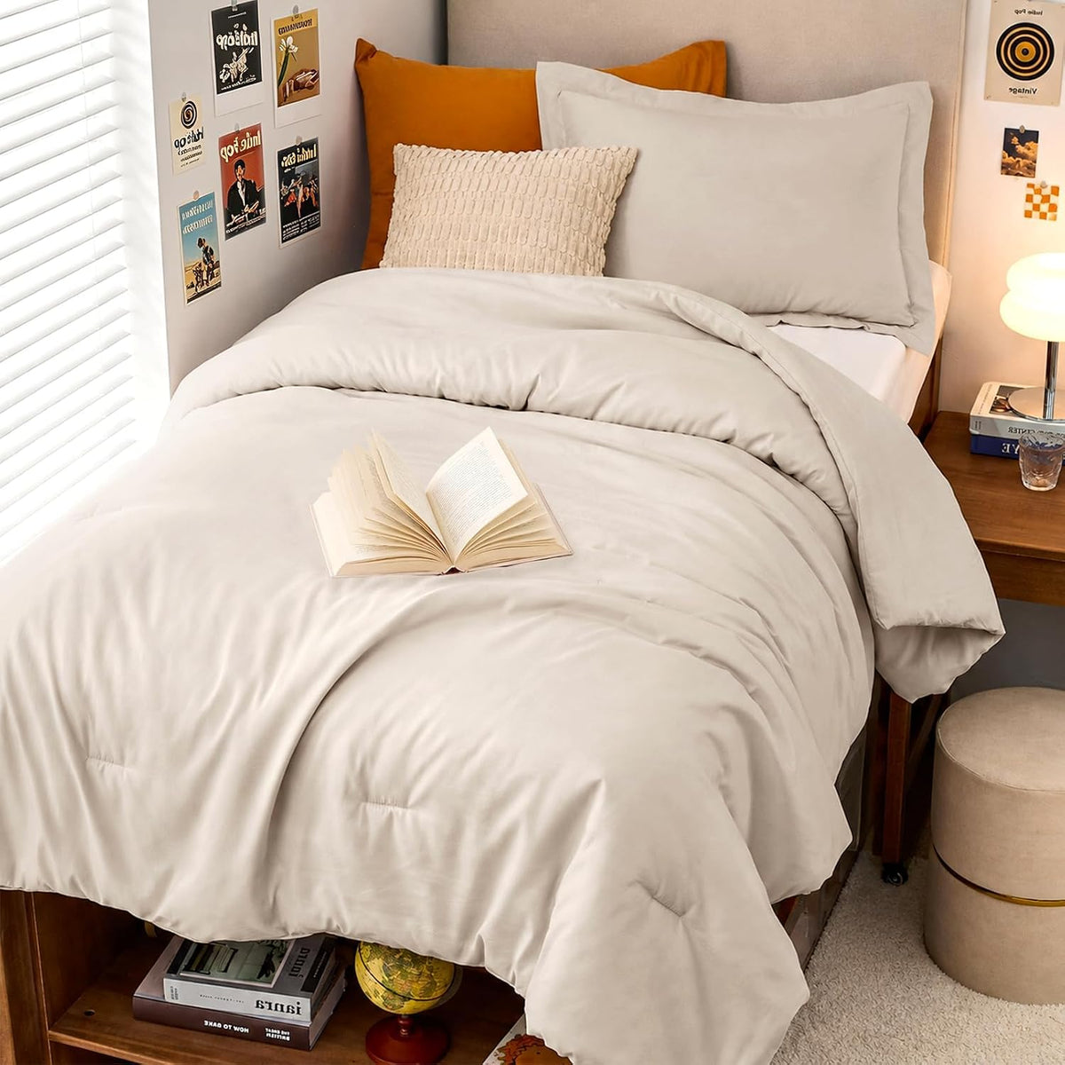 MUXHOMO Beige Twin/Twin XL Comforter Set, All Season Ultra Soft Down Alternative Bedding - 2 Piece Lightweight Bed Set Includes 1 Comforter (68"x88") and 1 Pillow Shams (20"x26")