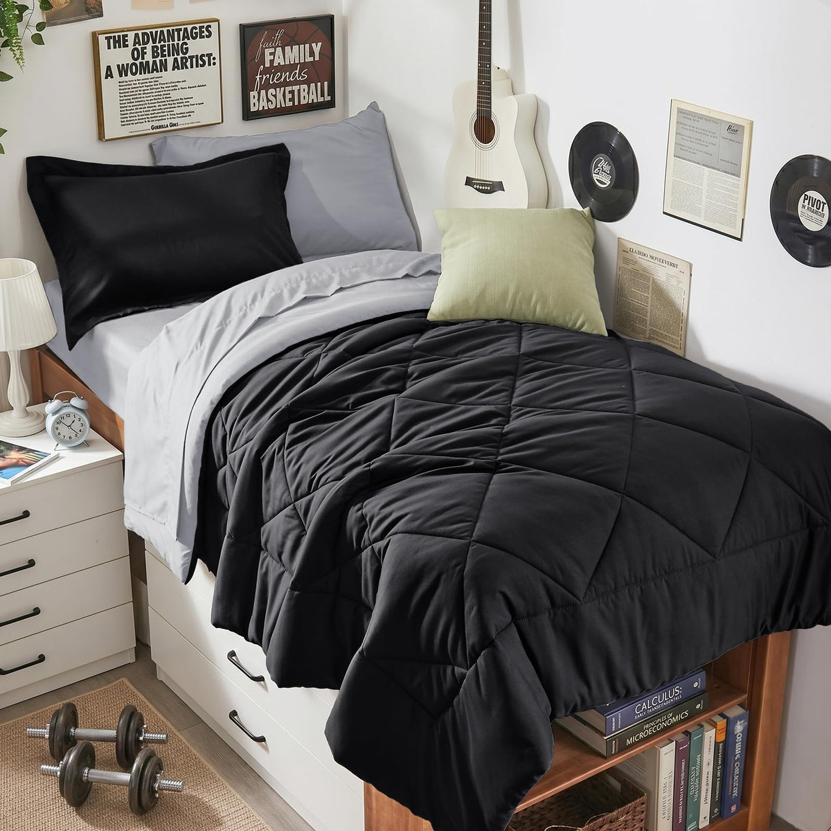 HEVUMYI 7-Piece Queen Comforter Set, Dark Grey Bed in a Bag