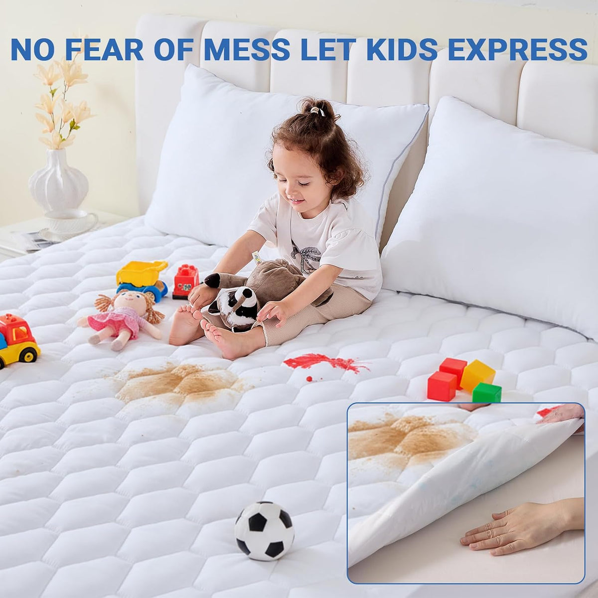 Queen Mattress Protector, Waterproof Quilted Mattress Cover Queen Size Bed