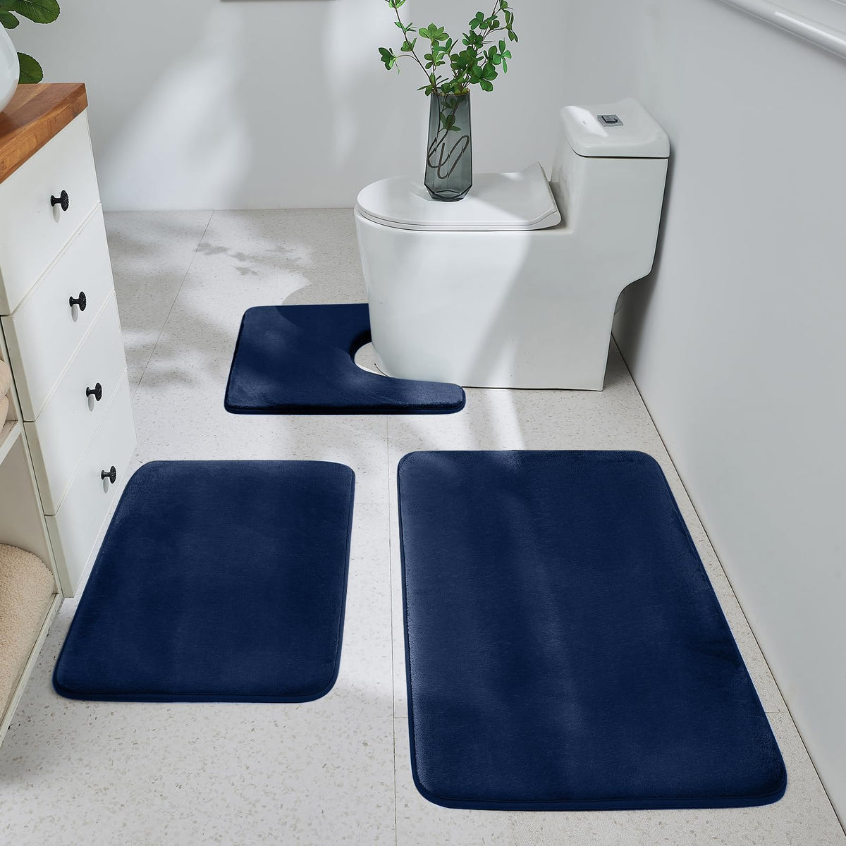 HUXMEYSON 3-Piece Memory Foam Bathroom Rug Set, Black