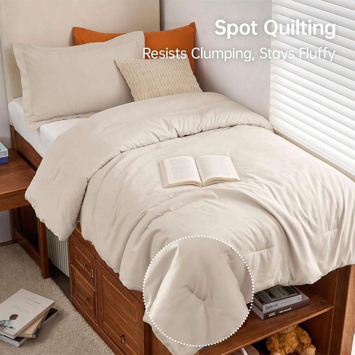 MUXHOMO Beige Twin/Twin XL Comforter Set, All Season Ultra Soft Down Alternative Bedding - 2 Piece Lightweight Bed Set Includes 1 Comforter (68"x88") and 1 Pillow Shams (20"x26")