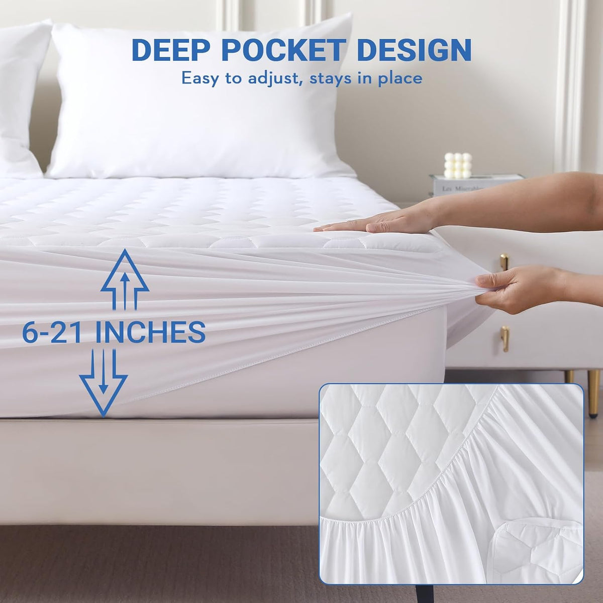 Queen Mattress Protector, Waterproof Quilted Mattress Cover Queen Size Bed