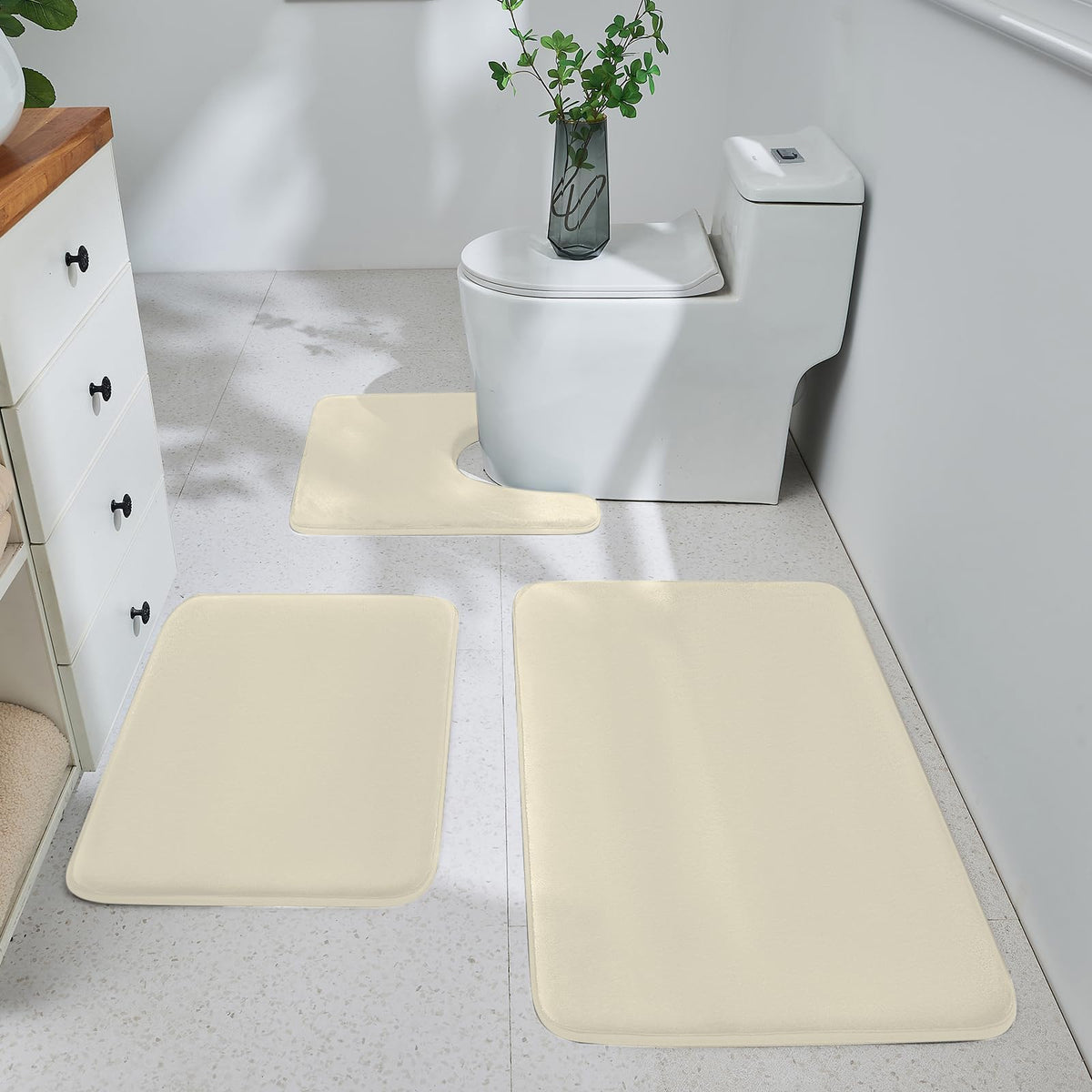 HUXMEYSON 3-Piece Memory Foam Bathroom Rug Set, Black
