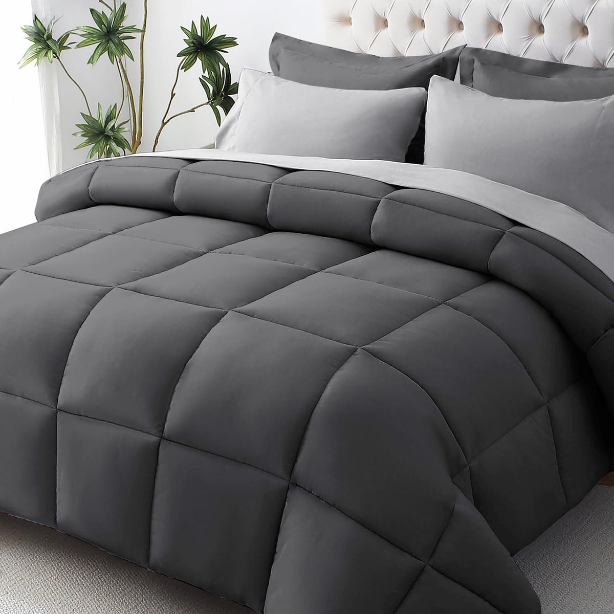 JOLLYVOGUE Twin Comforter Set, Ultra-Soft Bed in a Bag Twin Size 5 Pieces, Oeko-TEX Certified Bedding Set with Down Alternative Comforter, Sheets, Pillowcases & Shams, Dark & Light Grey