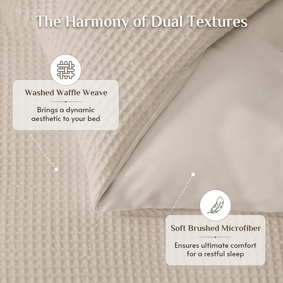 JOLLYVOGUE Waffle Wave Duvet Cover Set Queen Size, 3-Piece, Beige