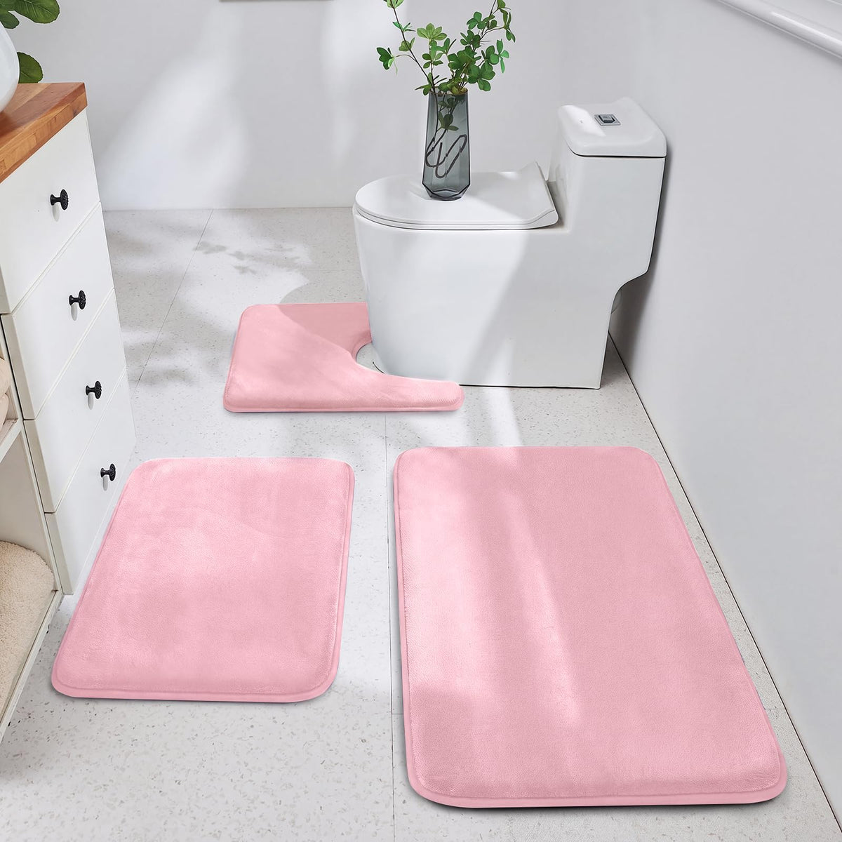 HUXMEYSON 3-Piece Memory Foam Bathroom Rug Set, Black