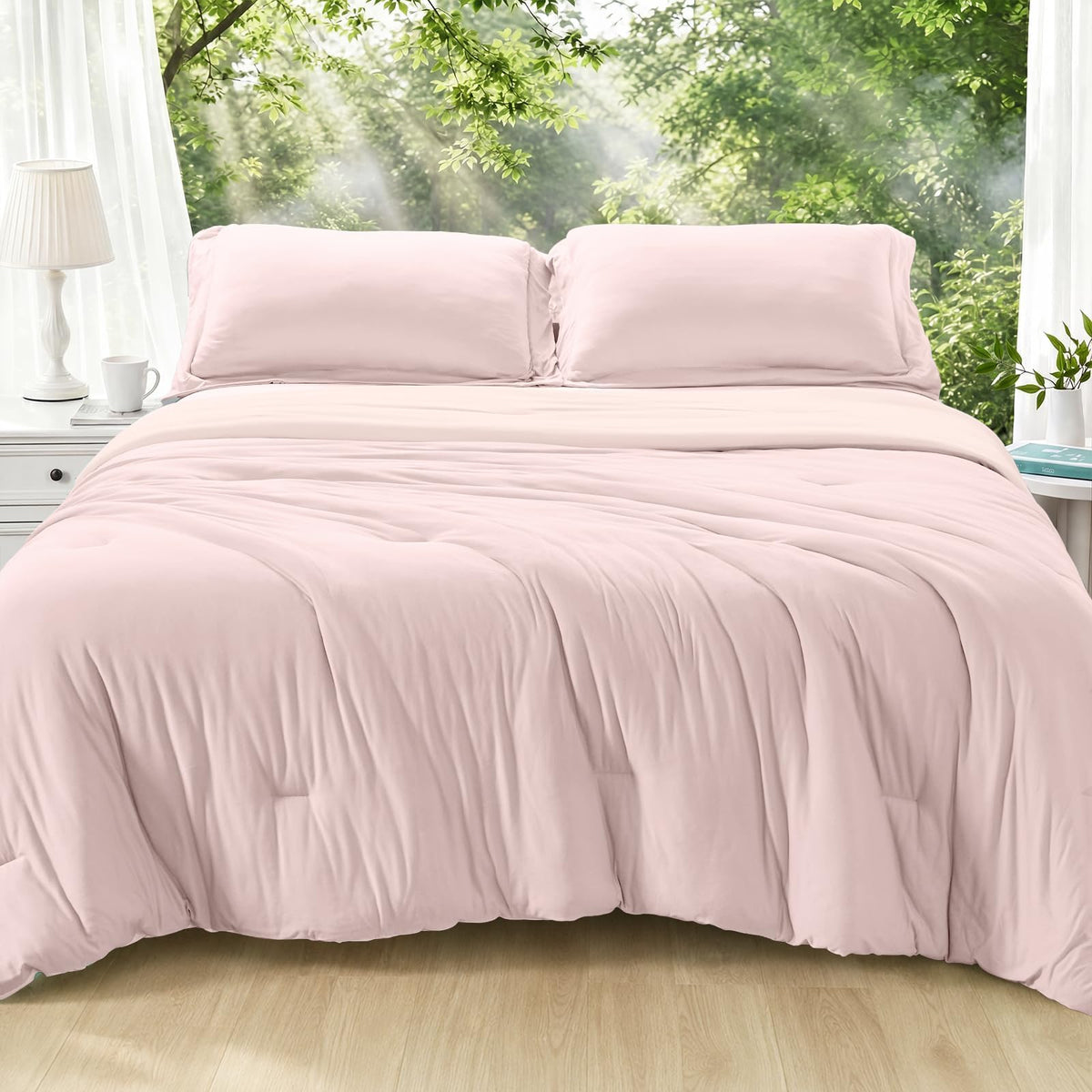 MUXHOMO Beige Twin/Twin XL Comforter Set, All Season Ultra Soft Down Alternative Bedding - 2 Piece Lightweight Bed Set Includes 1 Comforter (68"x88") and 1 Pillow Shams (20"x26")