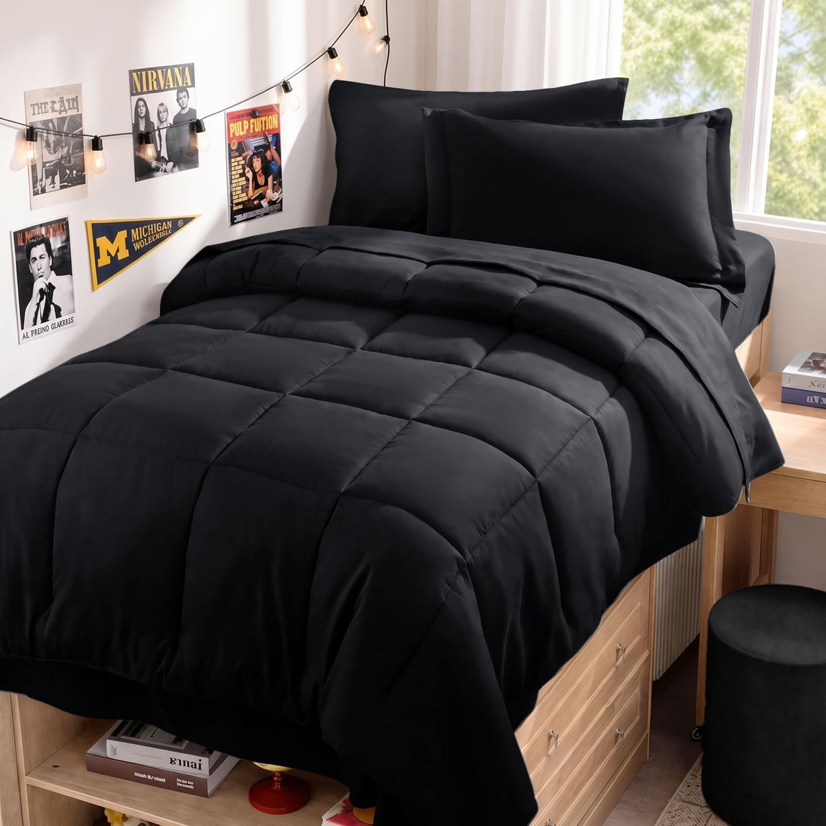 JOLLYVOGUE Twin Comforter Set, Ultra-Soft Bed in a Bag Twin Size 5 Pieces, Oeko-TEX Certified Bedding Set with Down Alternative Comforter, Sheets, Pillowcases & Shams, Dark & Light Grey