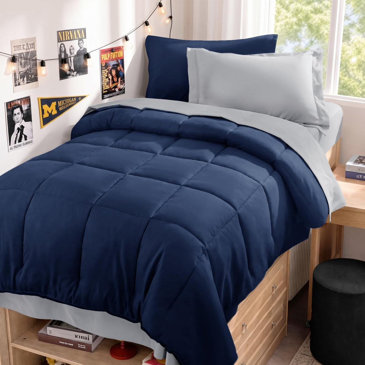 JOLLYVOGUE Twin Comforter Set, Ultra-Soft Bed in a Bag Twin Size 5 Pieces, Oeko-TEX Certified Bedding Set with Down Alternative Comforter, Sheets, Pillowcases & Shams, Dark & Light Grey