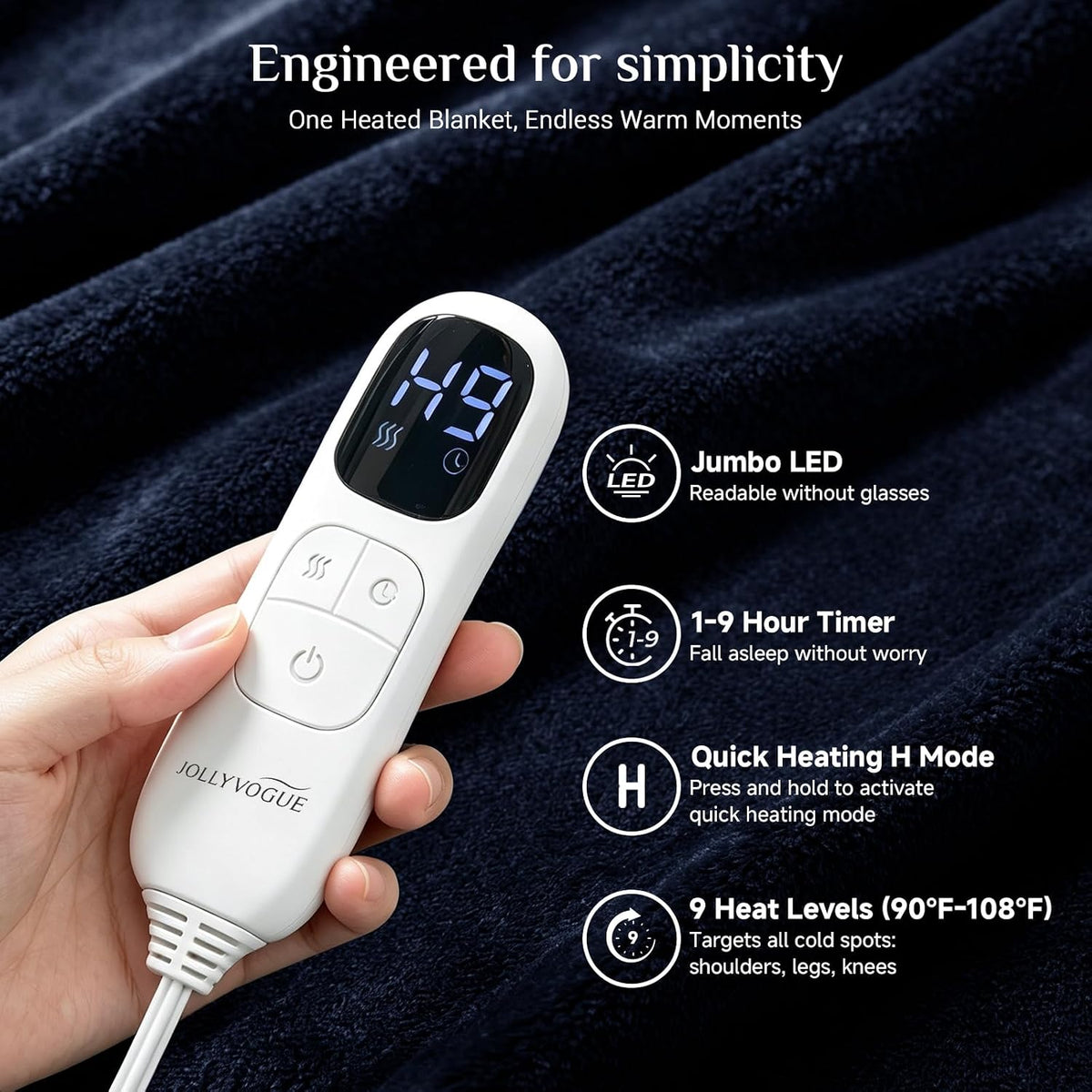 JOLLYVOGUE Wearable Heated Blanket - Heating Electric Blanket with Sleeves & Foot Pocket, Heated Throw for Adult, Birthday Gifts with 7 Heat Settings & Fixed 4h Auto Shut-Off (50 * 70 Inch, Blue)