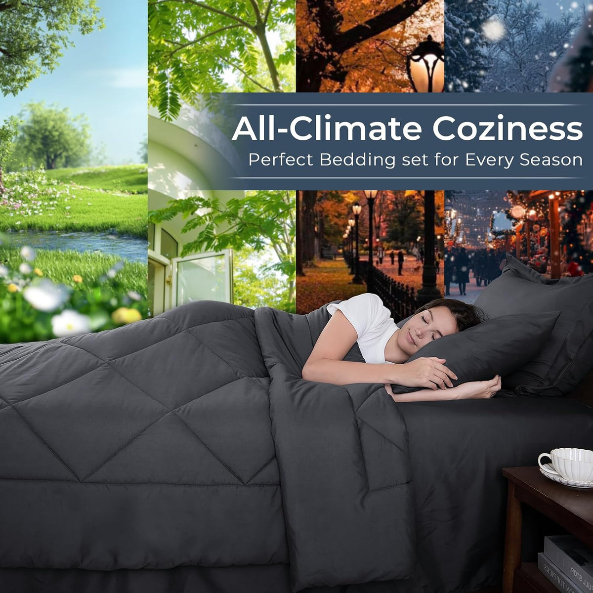 HEVUMYI 7-Piece Queen Comforter Set, Dark Grey Bed in a Bag