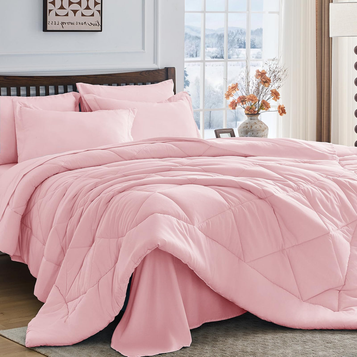 HEVUMYI 7-Piece Queen Comforter Set, Dark Grey Bed in a Bag