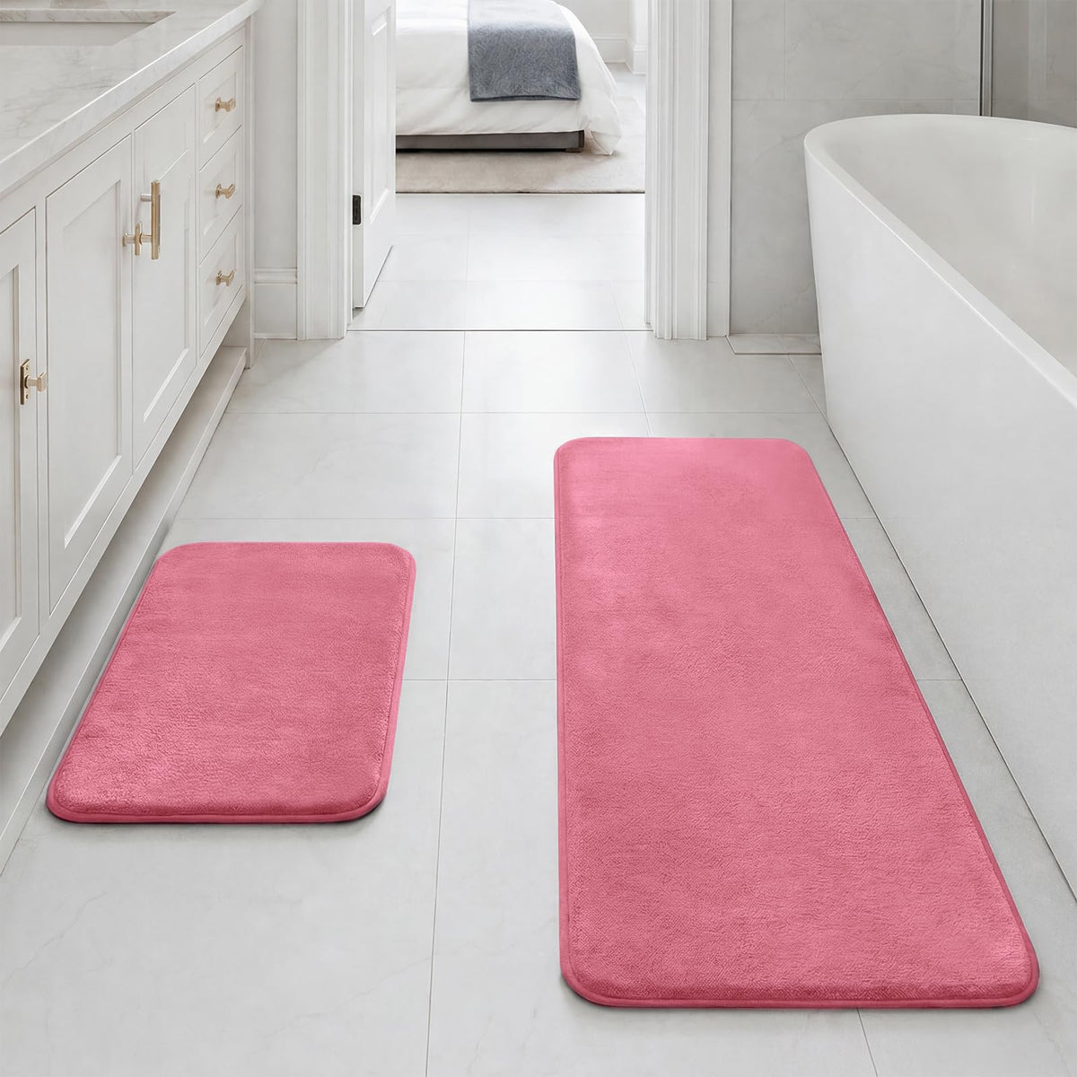 HUXMEYSON Bathroom Rugs Sets 3 Piece, Non-Slip & Quick Dry Bath Mat Set, Ultra Soft Velvet Bath Rugs for Bathroom, Toilet and Shower Floor, Grey