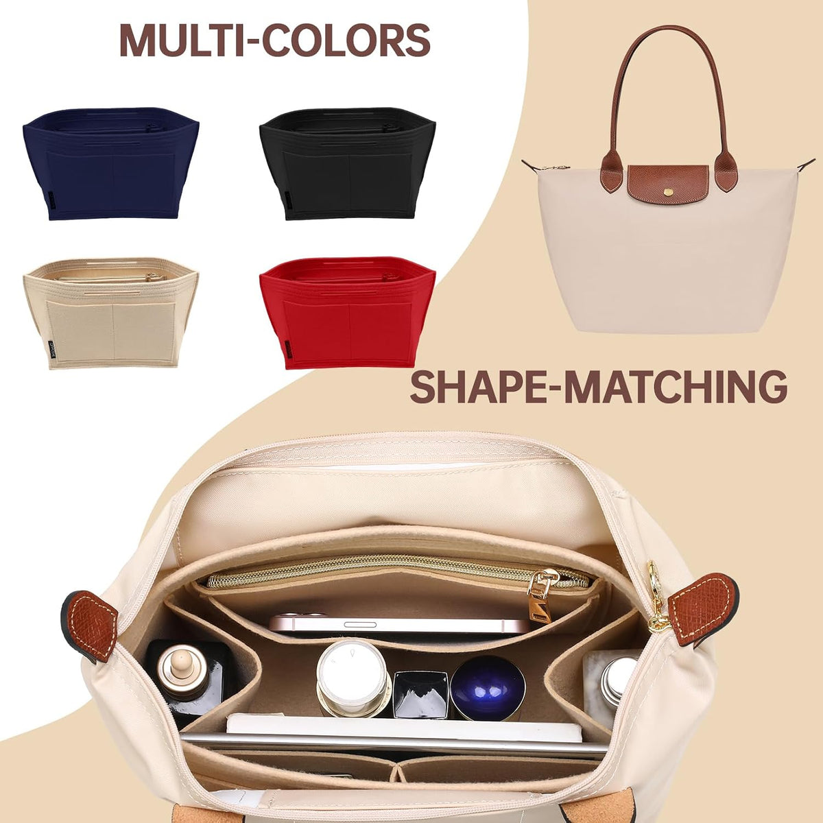 Purse Organizer Insert for Longchamp Bag, Tote Handbag Organizer for Women