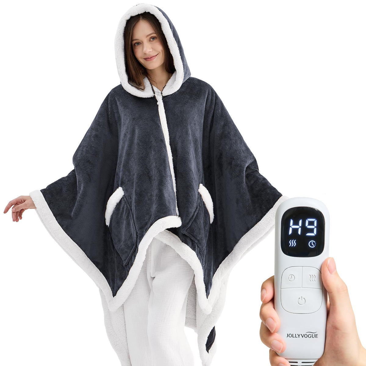JOLLYVOGUE Wearable Heated Blanket - Heating Electric Blanket with Sleeves & Foot Pocket, Heated Throw for Adult, Birthday Gifts with 7 Heat Settings & Fixed 4h Auto Shut-Off (50 * 70 Inch, Blue)