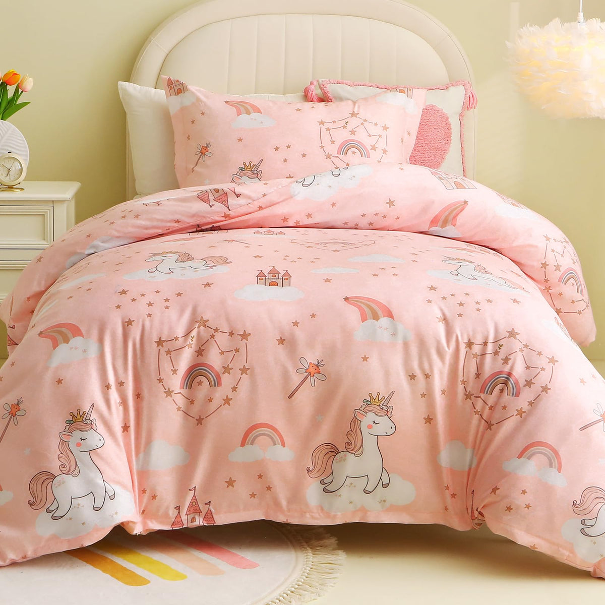 JOLLYVOGUE Kids Duvet Cover Set Twin/Twin XL, Pink Bowknot, 2-Piece